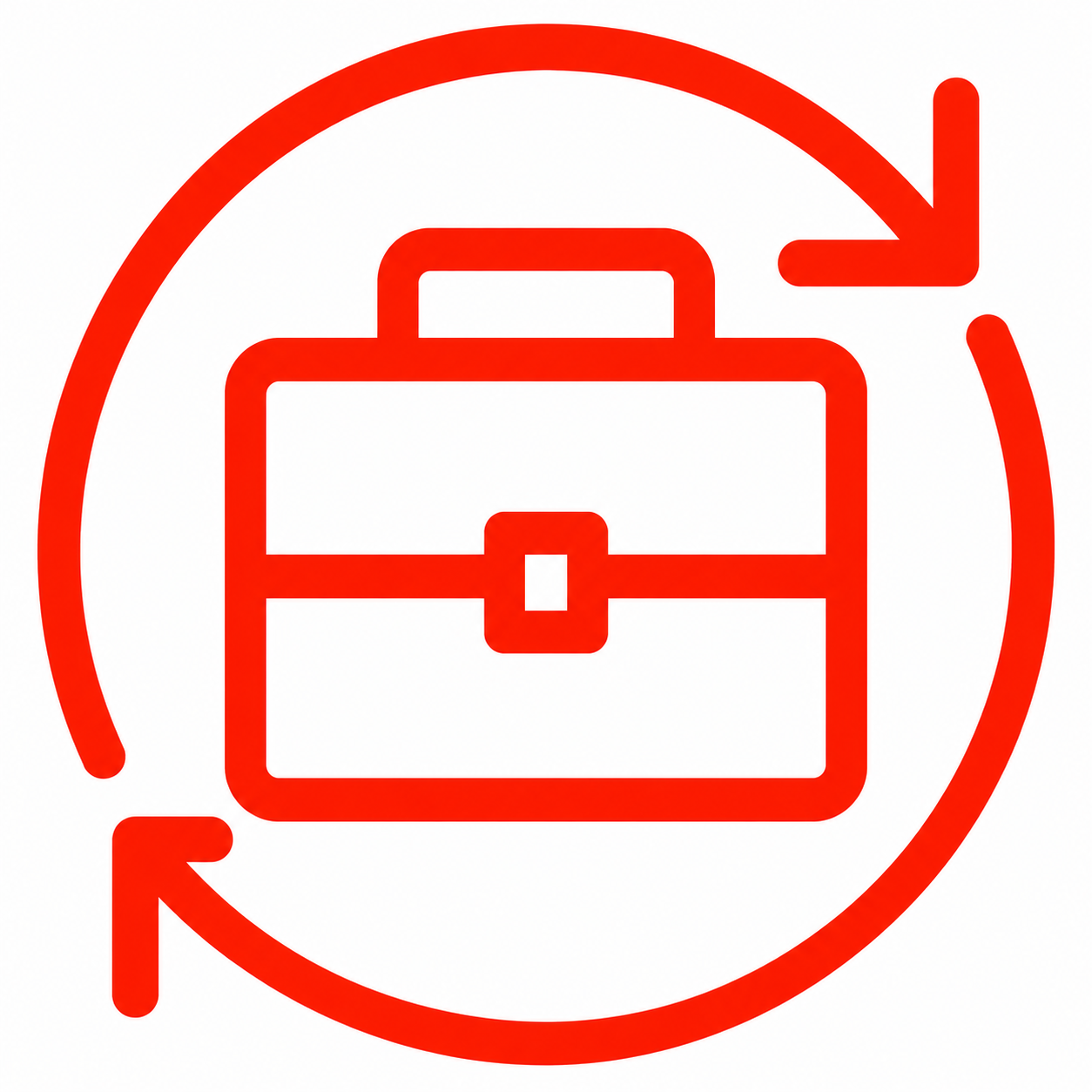 Briefcase with circular arrows icon representing business continuity and operational resilience.