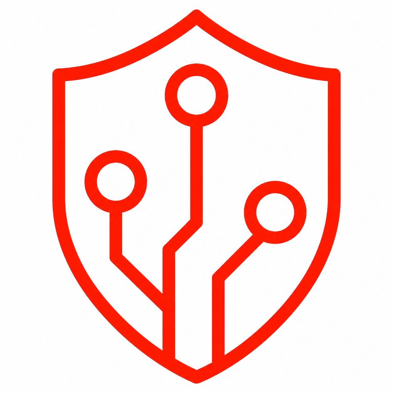 Shield with connected circuit lines icon representing cybersecurity and cyber risk protection.