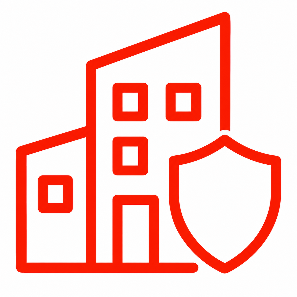Building and shield icon representing property and infrastructure protection.